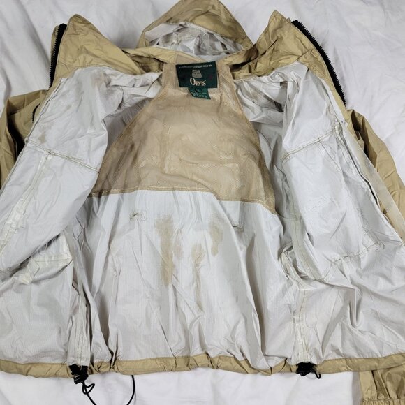 Orvis Mens Large Beige Fly Fishing Shell Jacket Hooded Coat Windbreaker - Picture 6 of 14